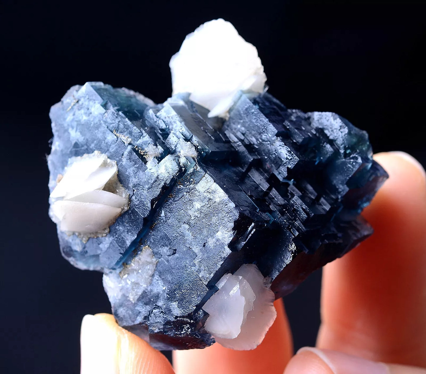 32g New Find Transparent Blue FLUORITE & Calcite CLUSTER MINERAL SPECIMEN