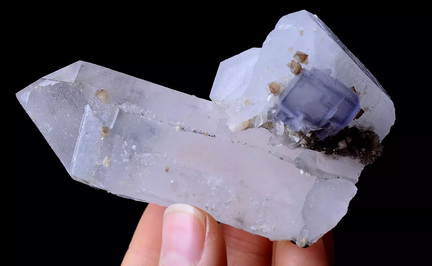 145g Rare Quartz CRYSTAL CLUSTER& Scheelite Fluorite Symbiotic Mineral  Specimen