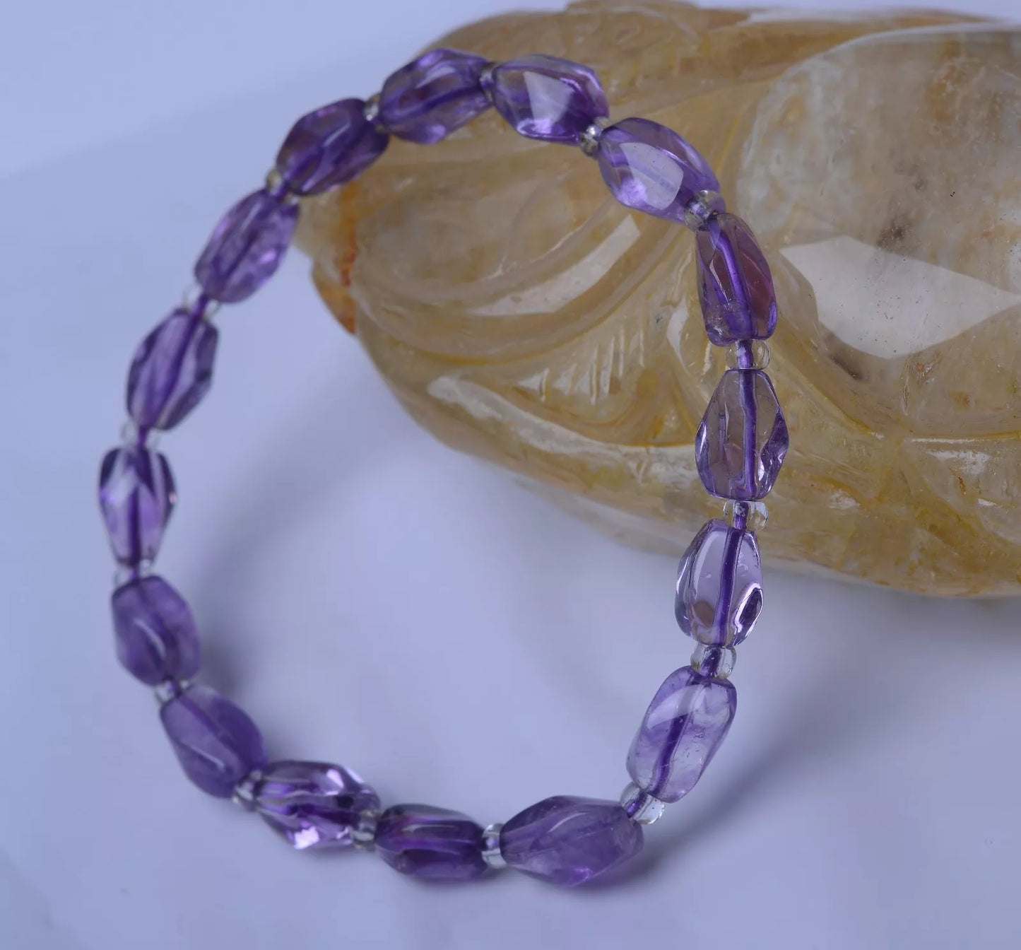 8.21gNatural Transparent Purple Amethyst Crystal Faceted Beads Healing Bracelet