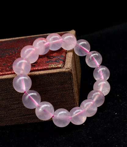 12mm Natural Madagascar Rose Quartz Crystal Round Beads Woman  Bracelet