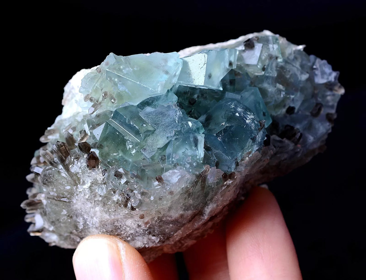 100g Rare Transparent Blue Fluorite & Smoky Quartz Symbiotic Mineral  Specimen