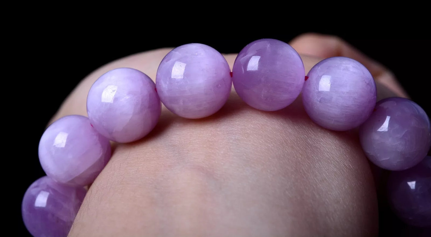 Natural Purple Spodumene Purple Kunzite Cat's Eye Bracelet Round Bead  13mm