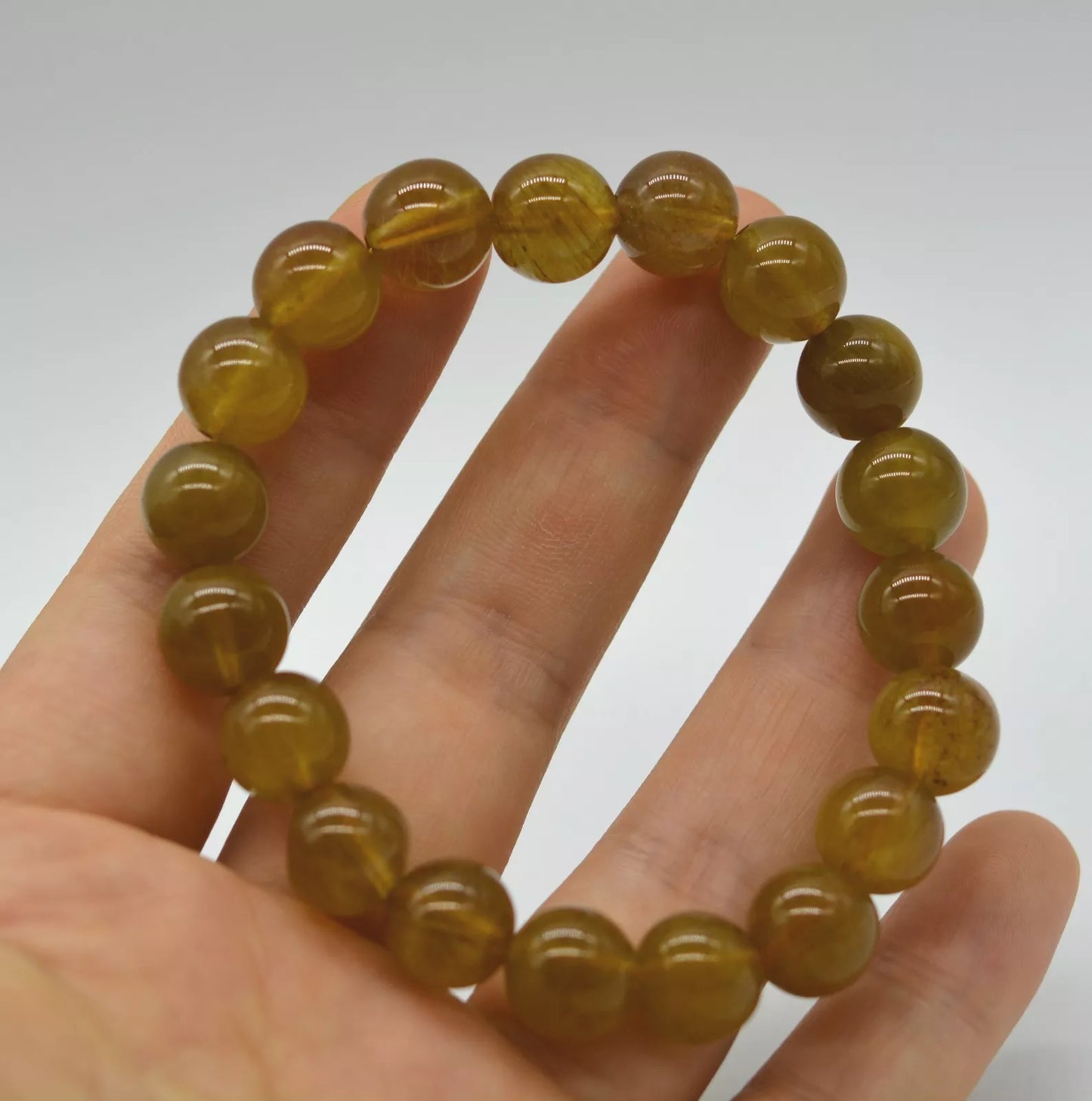 Natural Yellow Rabbit Gold Hair Rutilated Quartz Crystal Bracelet  30.8g