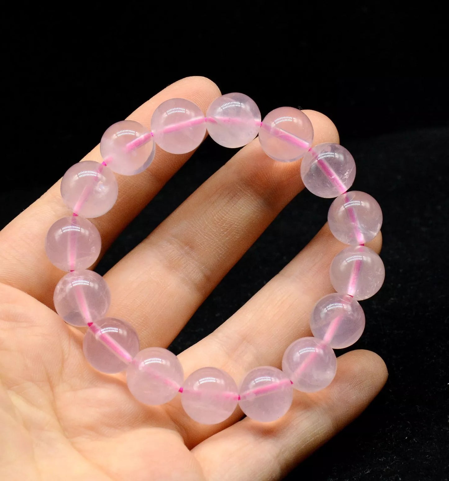 12mm Natural Madagascar Rose Quartz Crystal Round Beads Woman  Bracelet