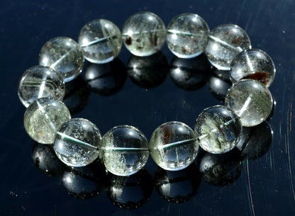 109.36g Natural Cure Green Phantom Crystal Ghost Round Beads Strong Bracelet