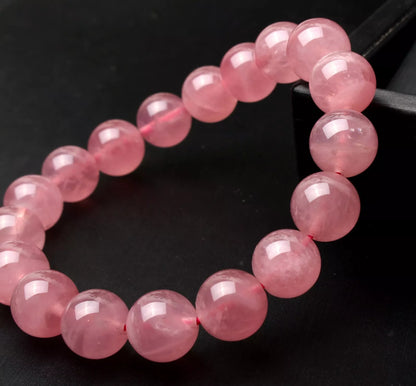 12 mm Natural Madagascar Rose Quartz Crystal Round Beads Madam Gift Bracelet