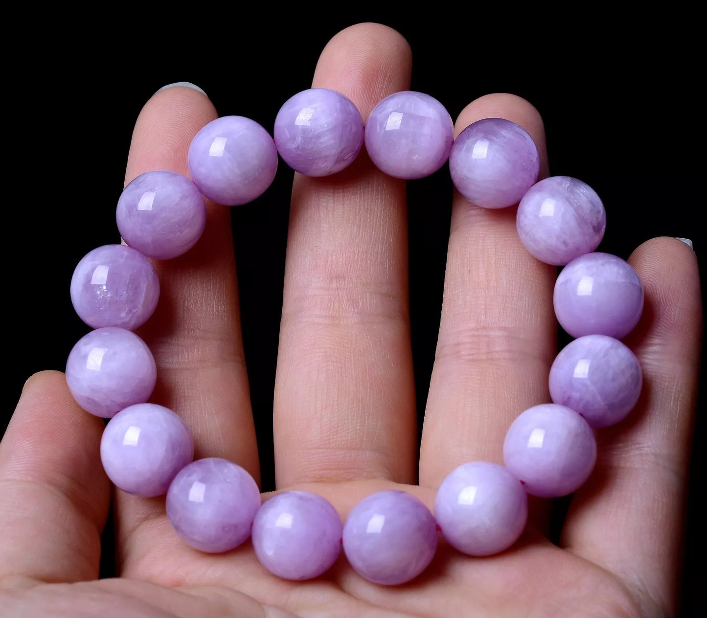 Natural Purple Spodumene Purple Kunzite Cat's Eye Bracelet Round Bead  13mm