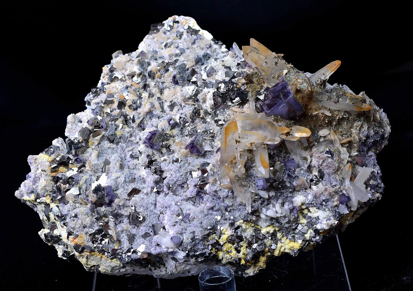 NEWLY DISCOVERED RARE PURPLE FLUORITE & CRYSTAL CHALCOPYRITE MINERAL  SPECIMEN