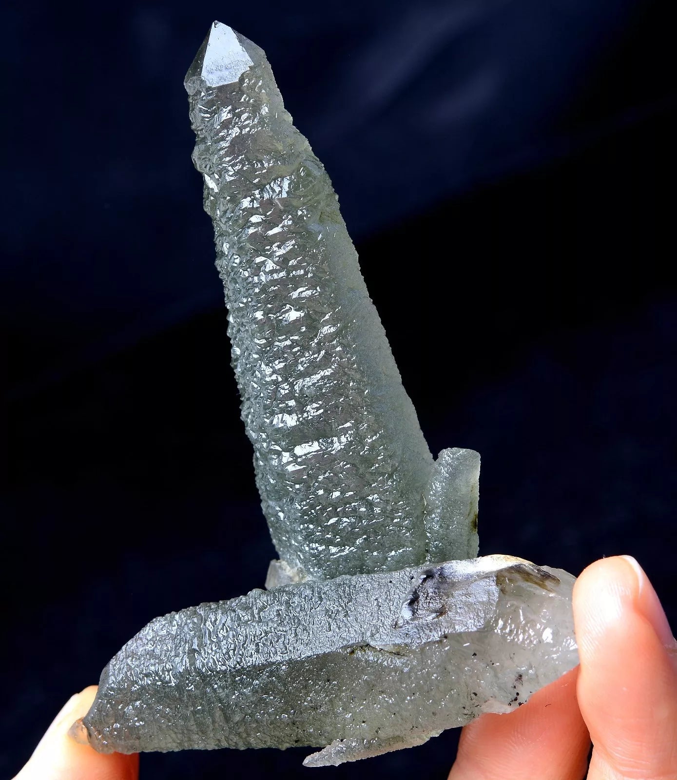 77.79gNATURAL Skeletal Elestial Green QUARTZ Crystal & CALCITE Mineral Specimen