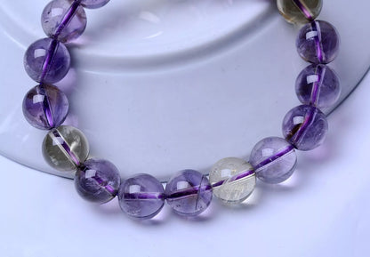 Genuine Natural Purple Amethyst Yellow Crystal Faceted Beads Bracelet 11mm