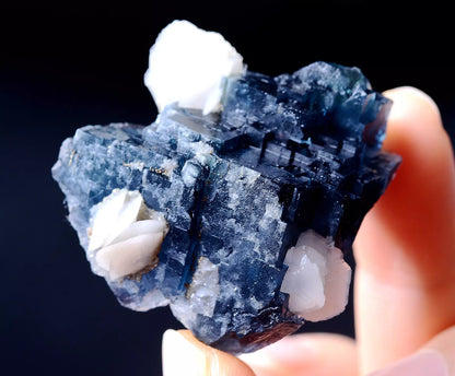 32g New Find Transparent Blue FLUORITE & Calcite CLUSTER MINERAL SPECIMEN