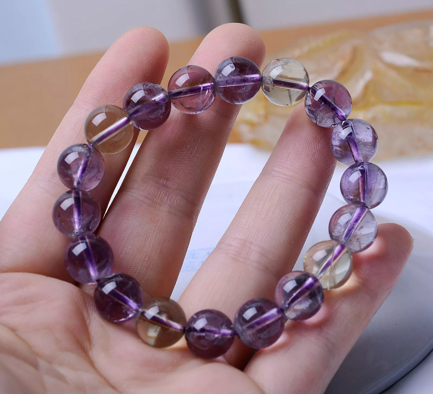 Genuine Natural Purple Amethyst Yellow Crystal Faceted Beads Bracelet 11mm