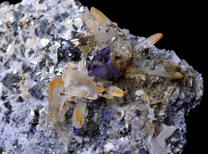 NEWLY DISCOVERED RARE PURPLE FLUORITE & CRYSTAL CHALCOPYRITE MINERAL  SPECIMEN