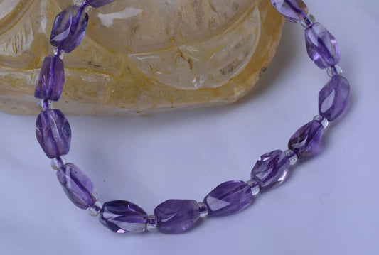 8.21gNatural Transparent Purple Amethyst Crystal Faceted Beads Healing Bracelet