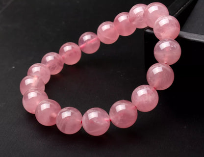 12 mm Natural Madagascar Rose Quartz Crystal Round Beads Madam Gift Bracelet