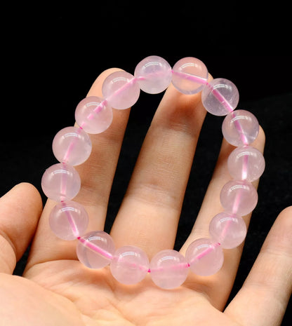 12mm Natural Madagascar Rose Quartz Crystal Round Beads Woman  Bracelet