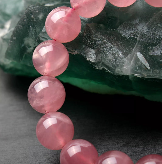 12.6 mm Natural Madagascar Rose Quartz Crystal Round Beads Woman Bracelet