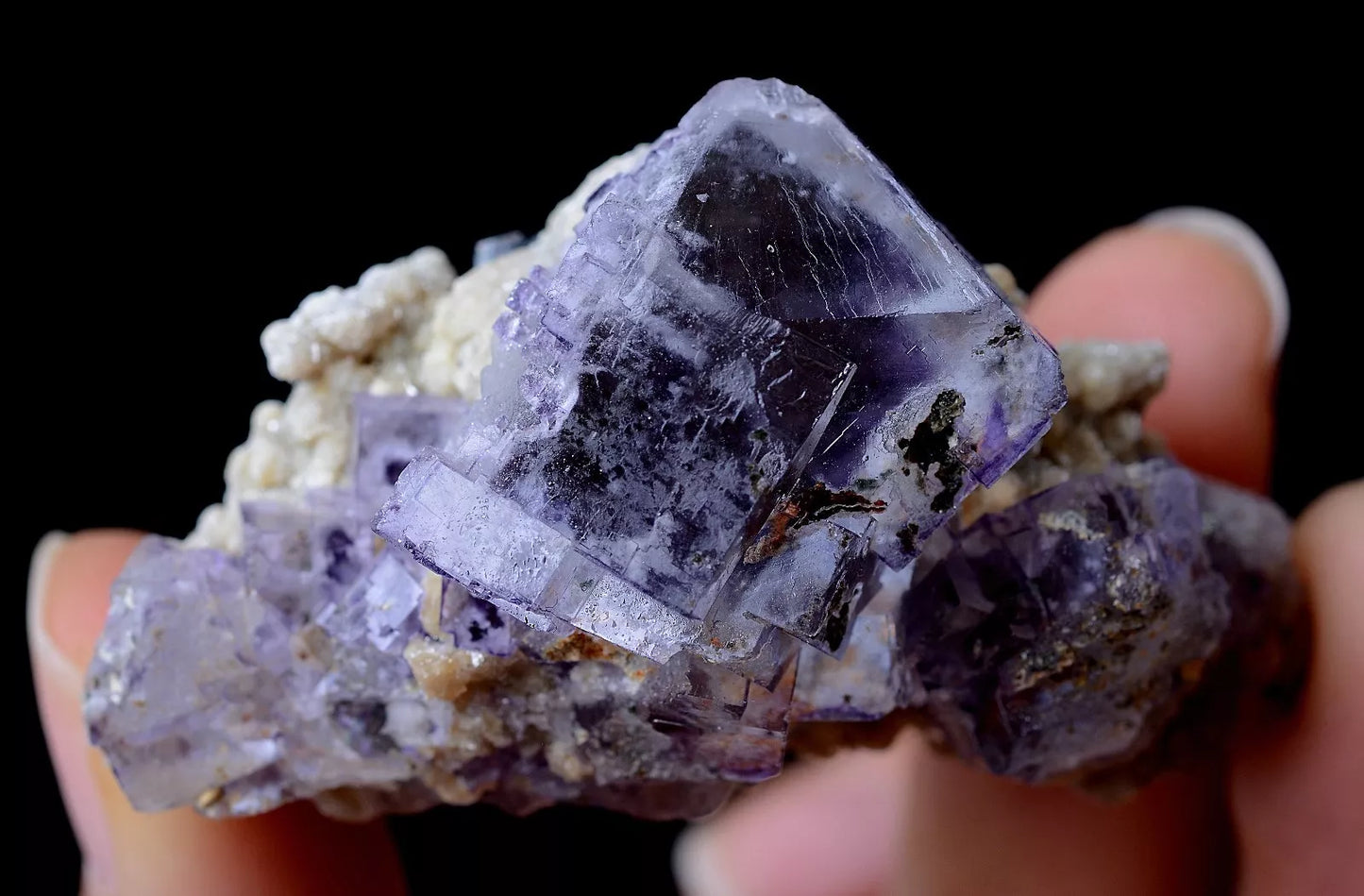 52g YaoGang Xian RARE PURPLE CUBIC FLUORITE & CALCITE SYMBIOTIC MINERAL  SAMPLES