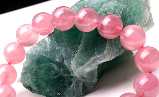 12mm Natural Madagascar Rose Quartz Crystal Round Beads Woman Bracelet  AAAA