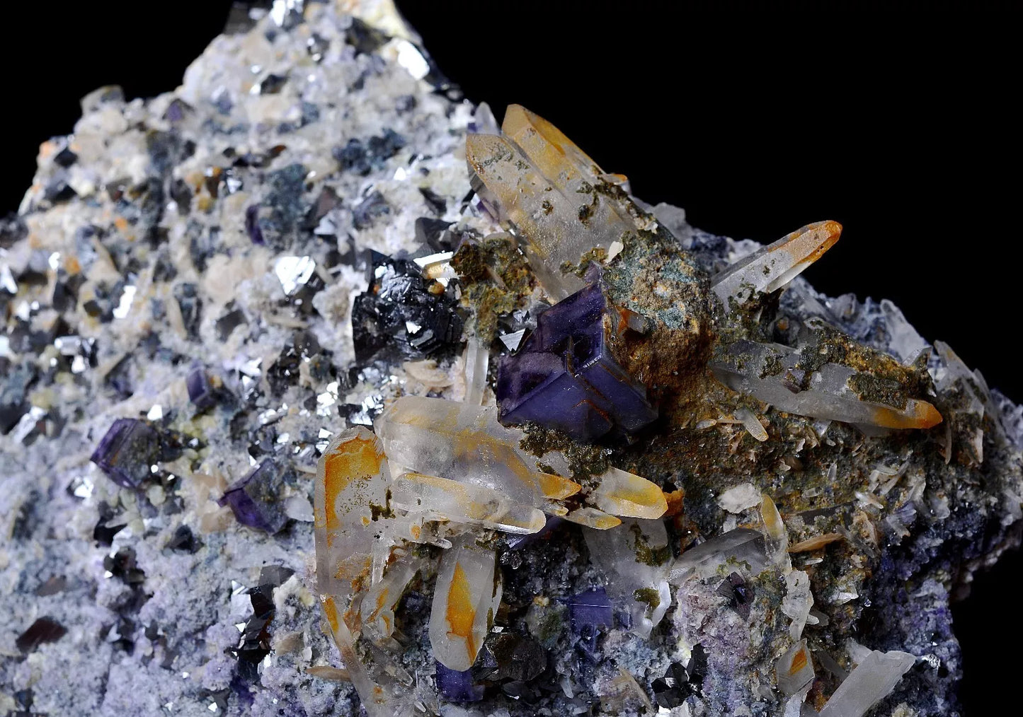 NEWLY DISCOVERED RARE PURPLE FLUORITE & CRYSTAL CHALCOPYRITE MINERAL  SPECIMEN