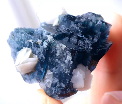 32g New Find Transparent Blue FLUORITE & Calcite CLUSTER MINERAL SPECIMEN