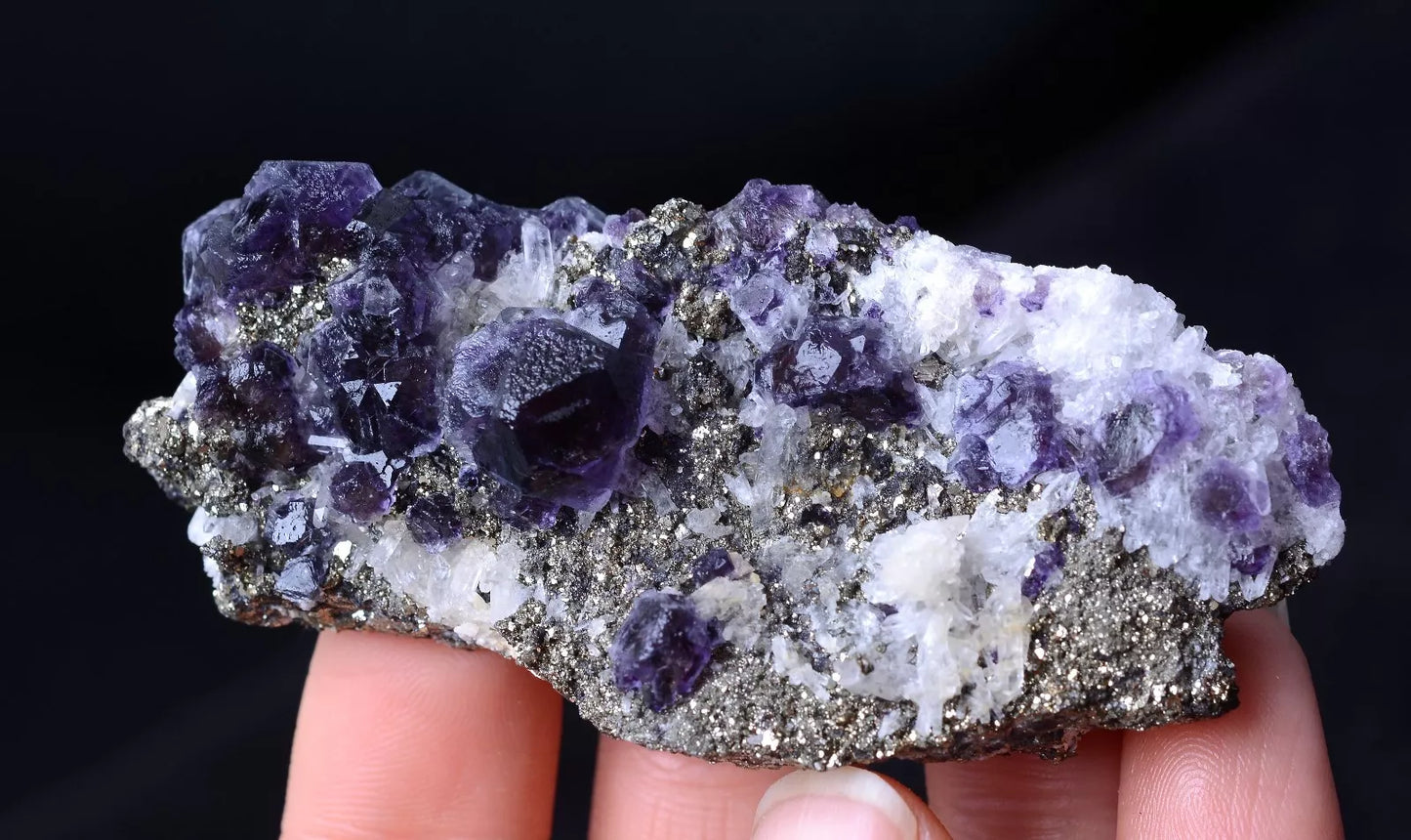 66.35g NEWLY DISCOVERED RARE PURPLE FLUORITE & PYRITE CRYSTAL MINERAL SPECIMEN