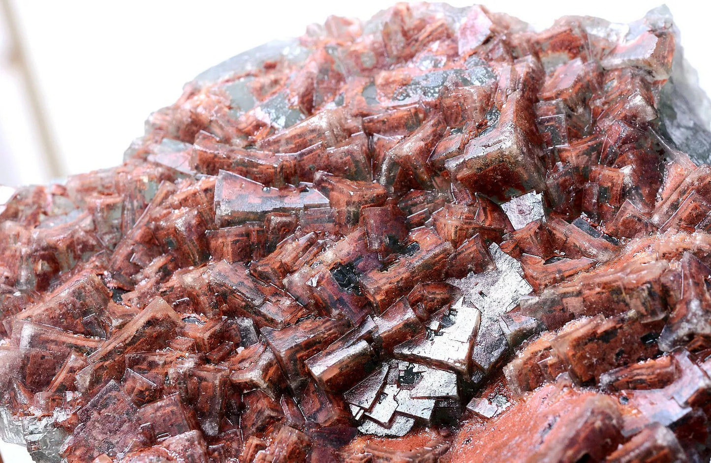 411g Natural Transparent Red "Phantom" Cube Fluorite Cluster Mineral Specimen