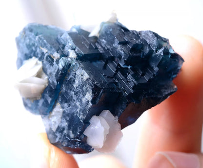 32g New Find Transparent Blue FLUORITE & Calcite CLUSTER MINERAL SPECIMEN