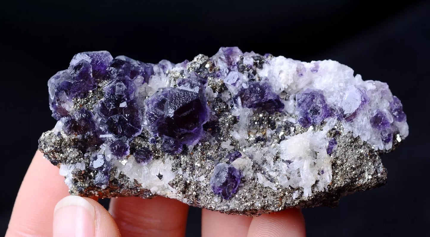 66.35g NEWLY DISCOVERED RARE PURPLE FLUORITE & PYRITE CRYSTAL MINERAL SPECIMEN