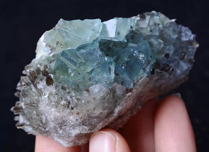 100g Rare Transparent Blue Fluorite & Smoky Quartz Symbiotic Mineral  Specimen