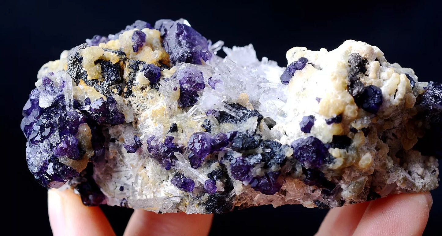 162g  Inner Mongolia New Find Purple Fluorite & Quartz Crystal Mineral Specimen