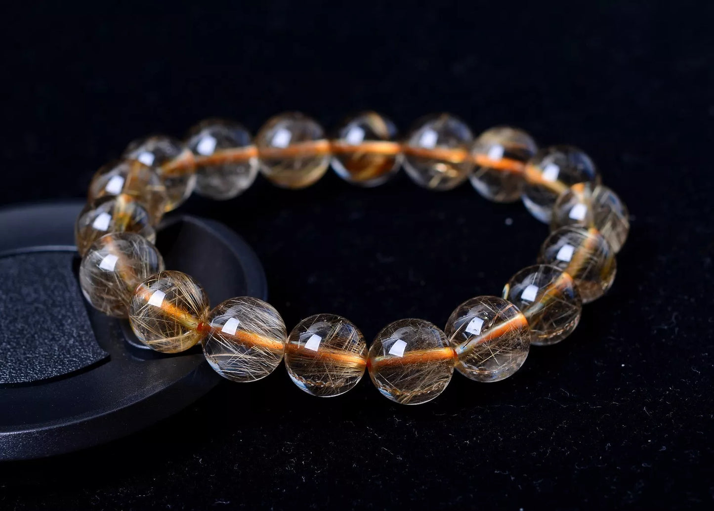 Natural Brazil Gold Hair Rutilated Quartz Beads Wealth Bracelet Men  35.67g