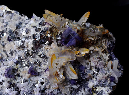 NEWLY DISCOVERED RARE PURPLE FLUORITE & CRYSTAL CHALCOPYRITE MINERAL  SPECIMEN