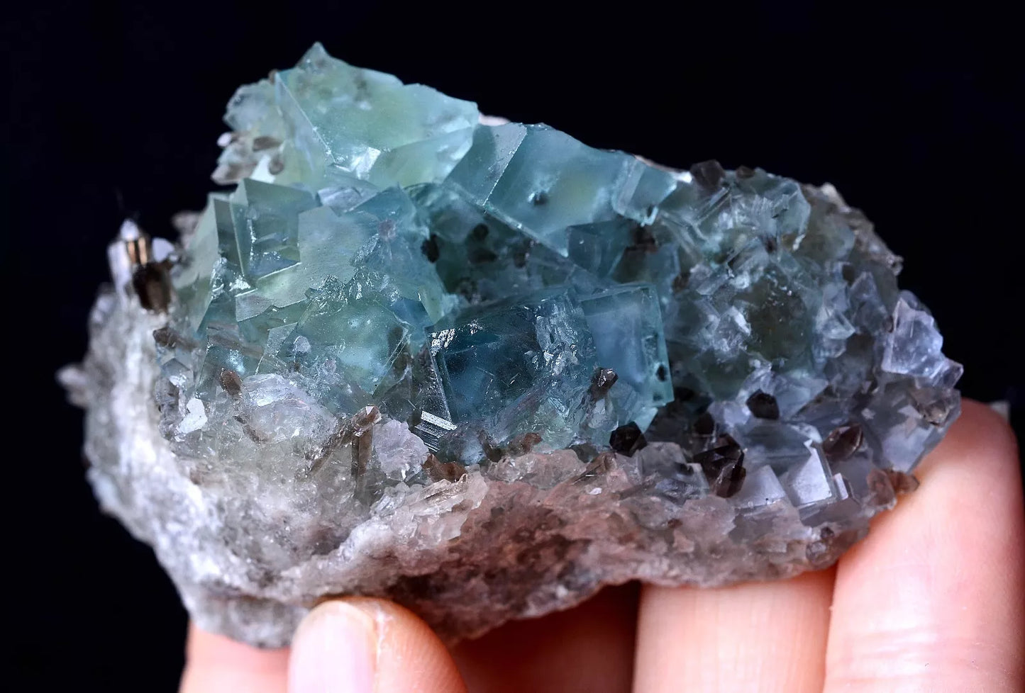 100g Rare Transparent Blue Fluorite & Smoky Quartz Symbiotic Mineral  Specimen