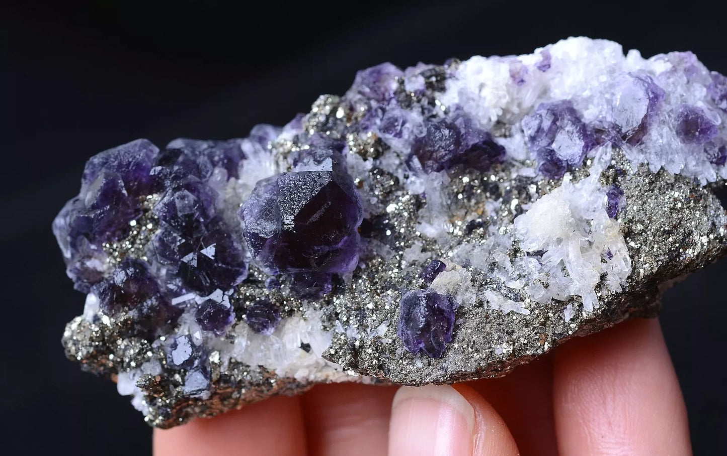 66.35g NEWLY DISCOVERED RARE PURPLE FLUORITE & PYRITE CRYSTAL MINERAL SPECIMEN