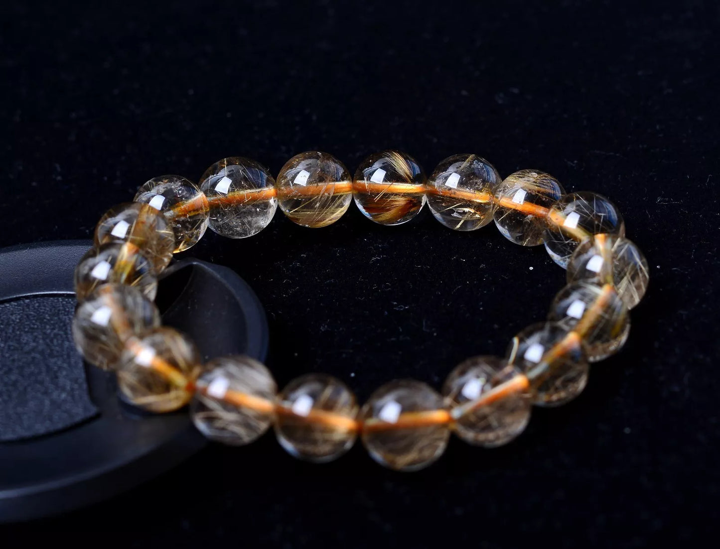 Natural Brazil Gold Hair Rutilated Quartz Beads Wealth Bracelet Men  35.67g