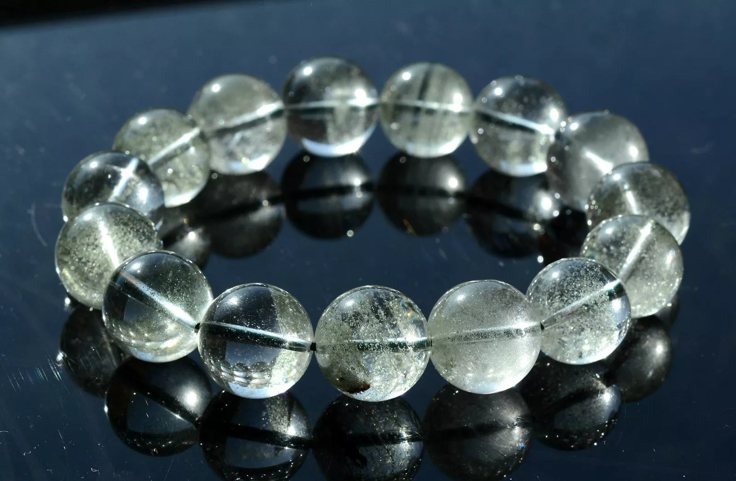 Cure Natural Green Phantom Crystal Ghost Round Beads Man Strong Bracelet 78.61g