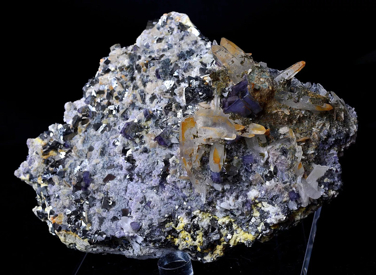 NEWLY DISCOVERED RARE PURPLE FLUORITE & CRYSTAL CHALCOPYRITE MINERAL  SPECIMEN