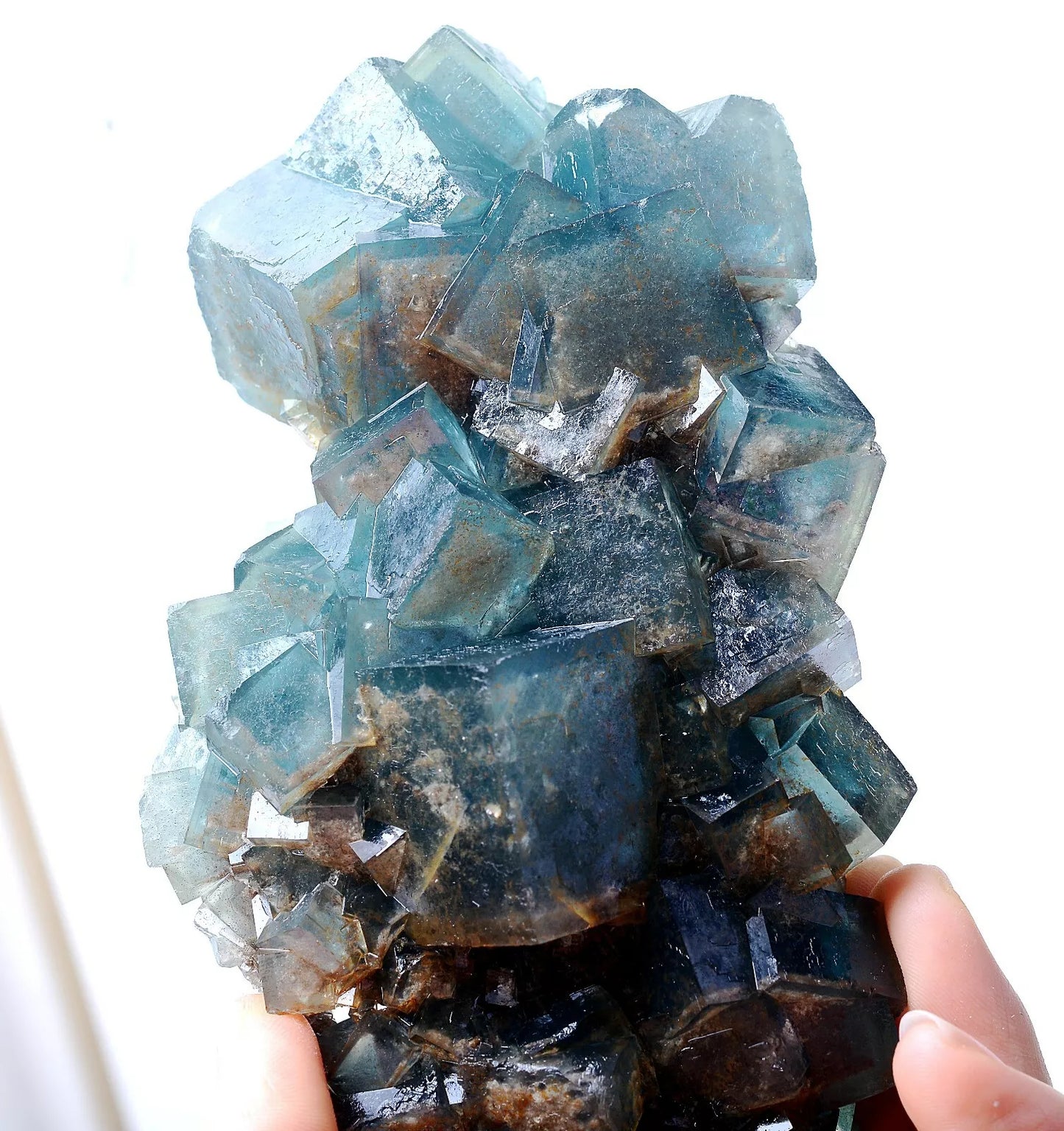 609gTransparent Blue-Green Cube Fluorite CRYSTAL CLUSTER Mineral Specimen/China