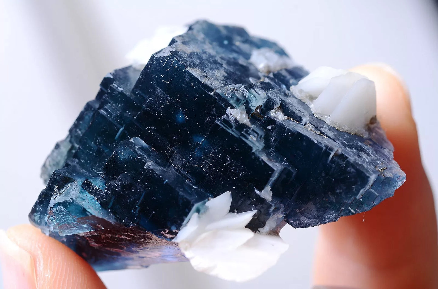 32g New Find Transparent Blue FLUORITE & Calcite CLUSTER MINERAL SPECIMEN