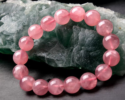 12.6 mm Natural Madagascar Rose Quartz Crystal Round Beads Woman Bracelet