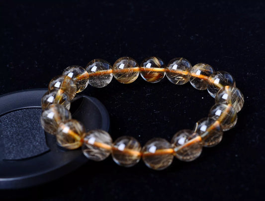 Natural Brazil Gold Hair Rutilated Quartz Beads Wealth Bracelet Men  35.67g