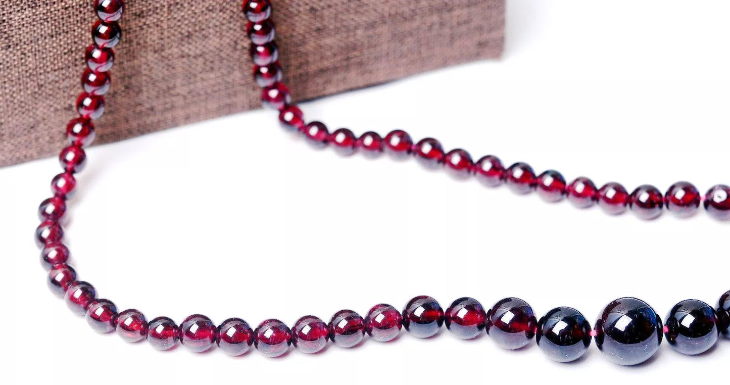 Beautiful Natural Wine Red Garnet Crystal Clear Beads Woman Necklace 4.5-10mm