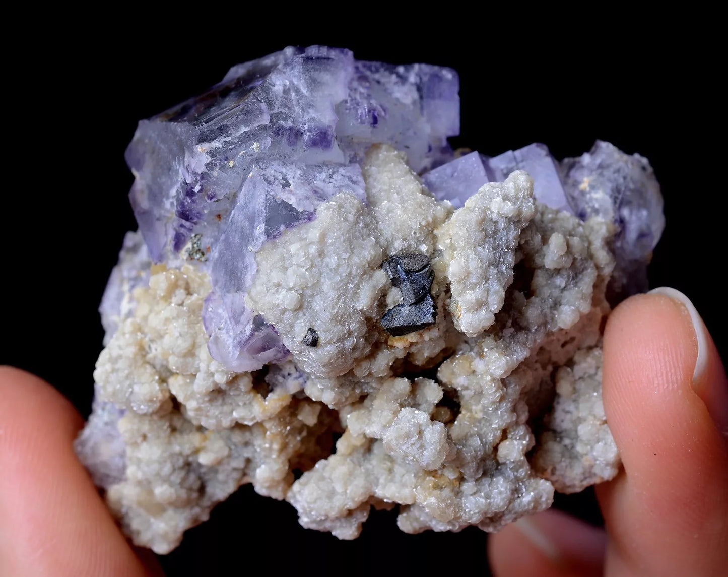 52g YaoGang Xian RARE PURPLE CUBIC FLUORITE & CALCITE SYMBIOTIC MINERAL  SAMPLES