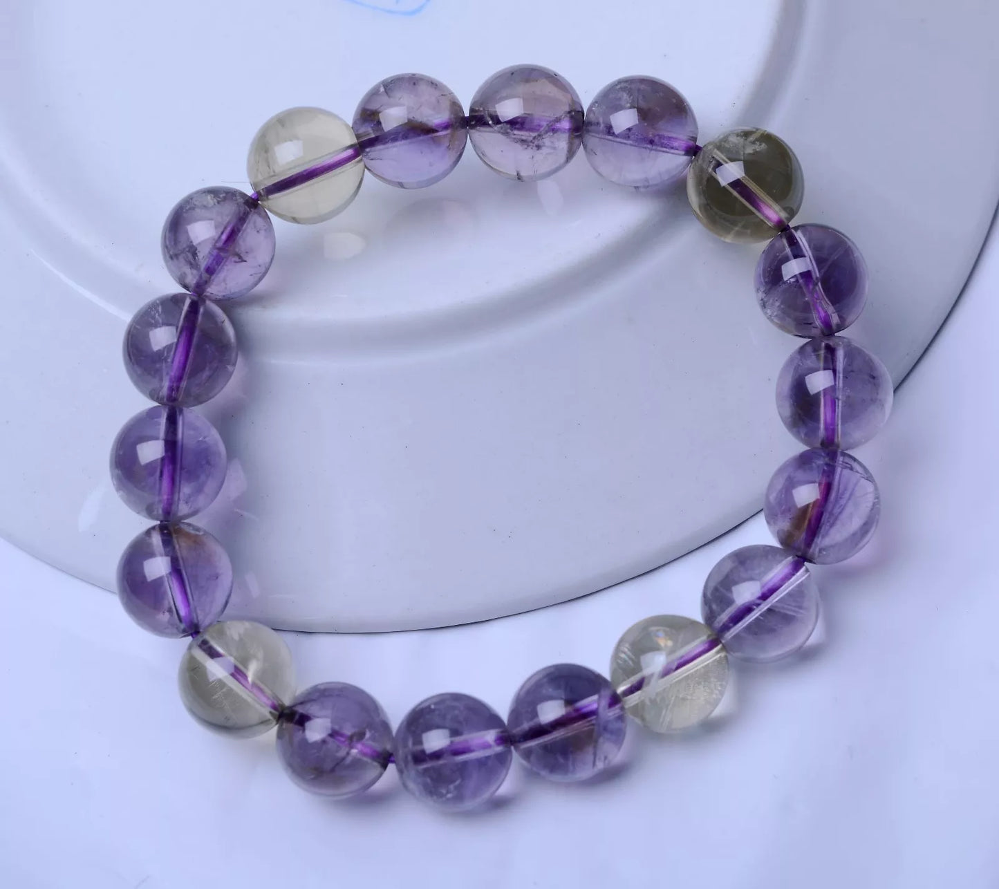 Genuine Natural Purple Amethyst Yellow Crystal Faceted Beads Bracelet 11mm