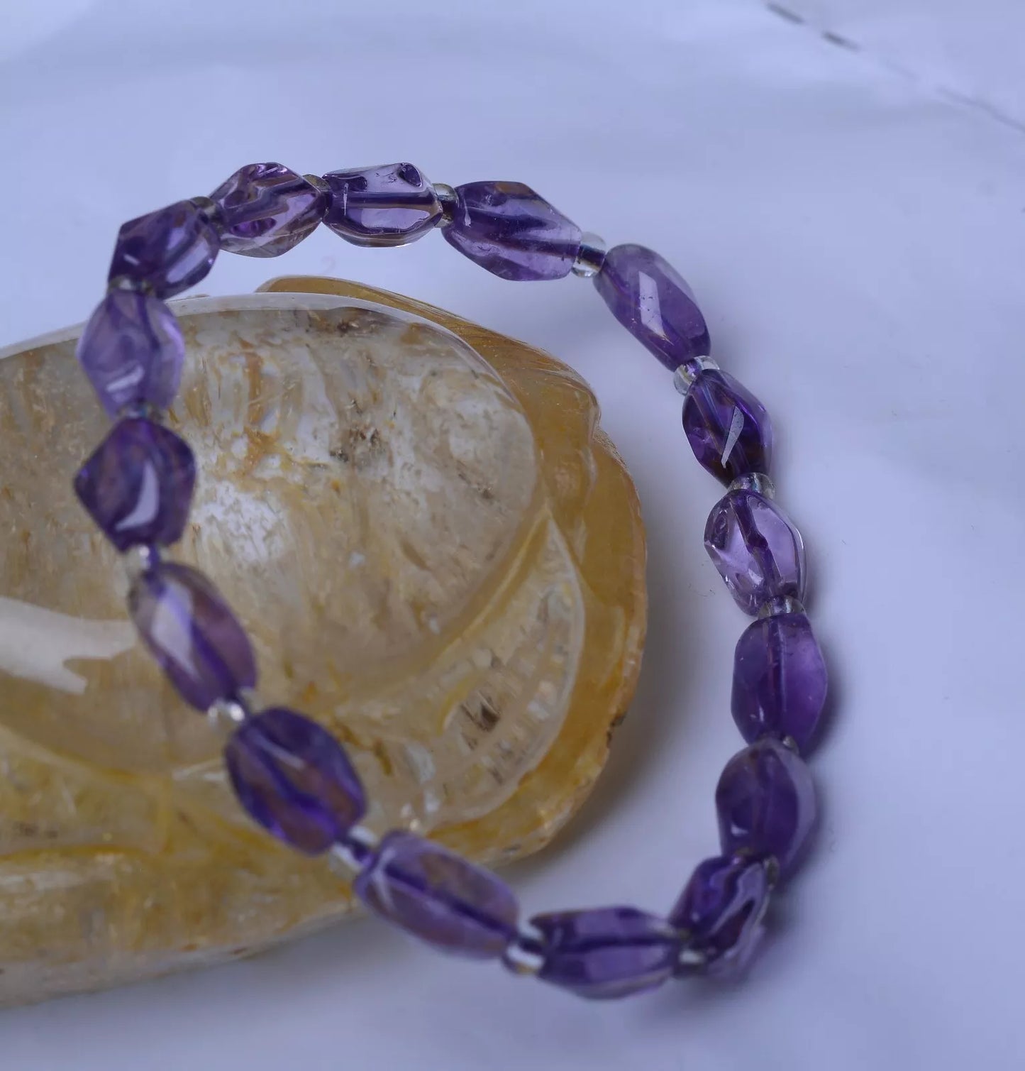 8.21gNatural Transparent Purple Amethyst Crystal Faceted Beads Healing Bracelet