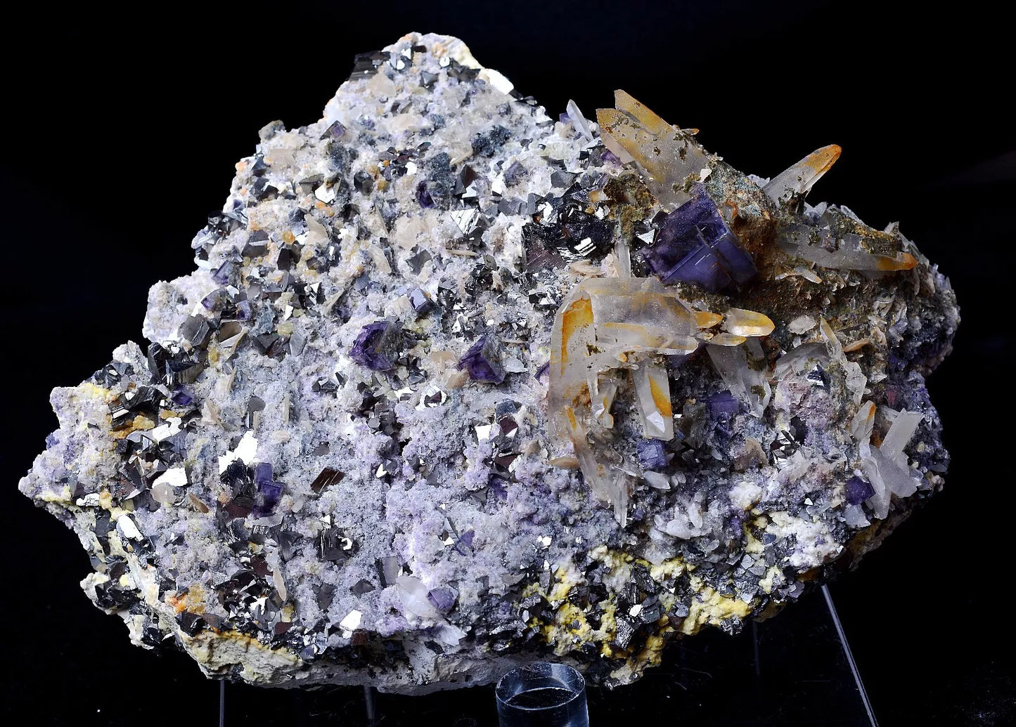 NEWLY DISCOVERED RARE PURPLE FLUORITE & CRYSTAL CHALCOPYRITE MINERAL  SPECIMEN