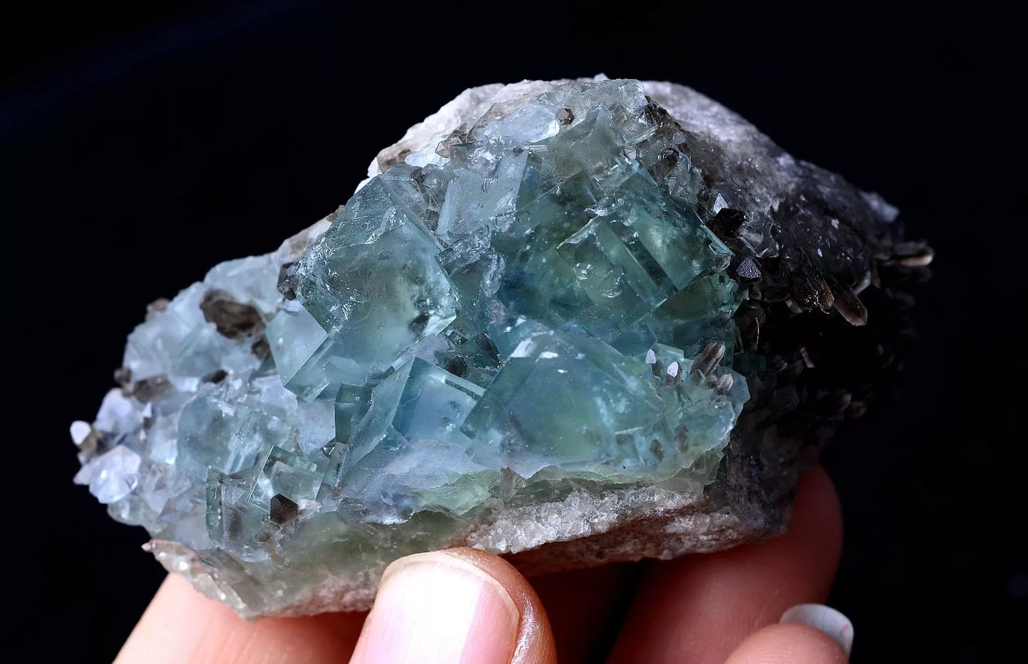 100g Rare Transparent Blue Fluorite & Smoky Quartz Symbiotic Mineral  Specimen