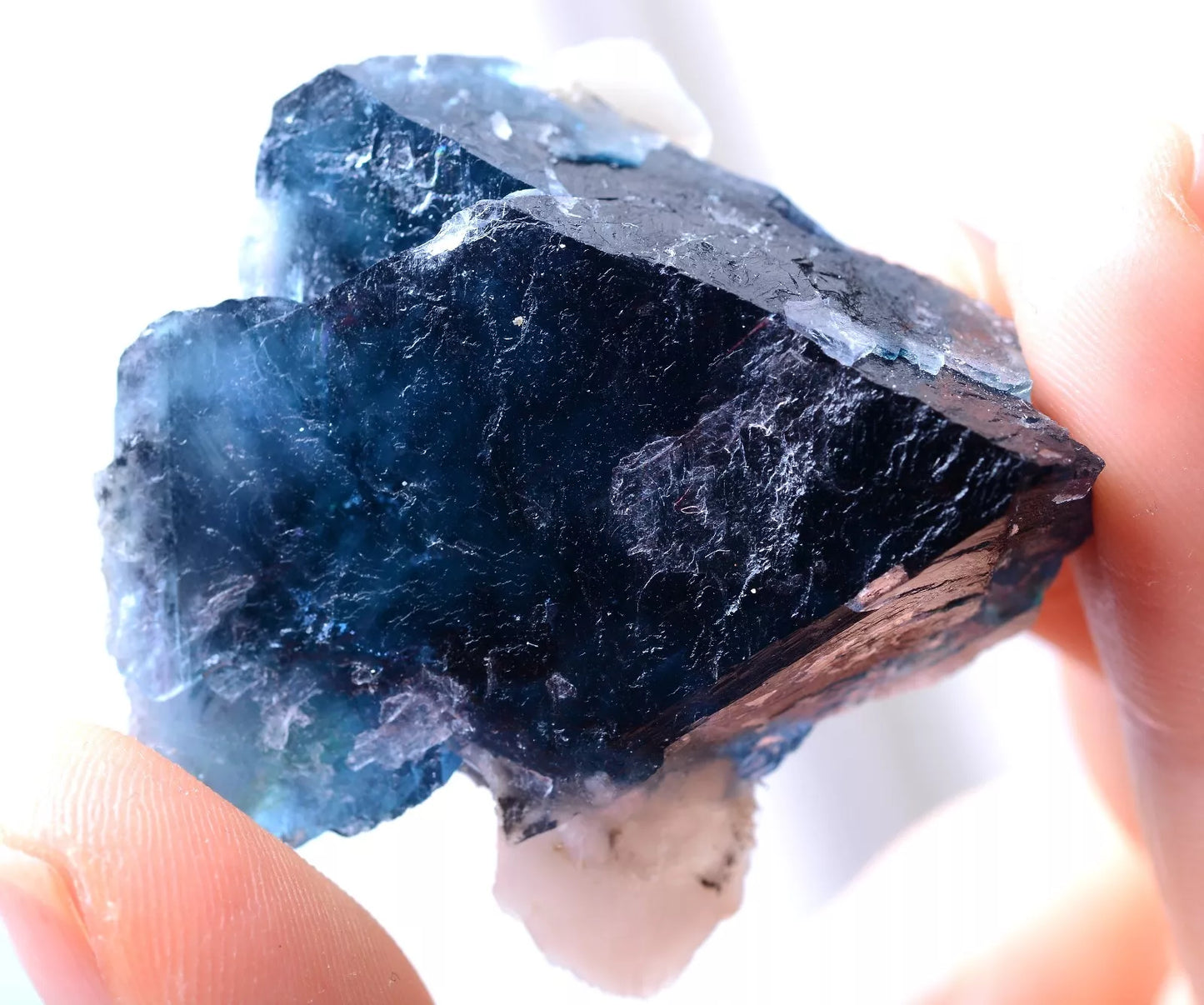 32g New Find Transparent Blue FLUORITE & Calcite CLUSTER MINERAL SPECIMEN