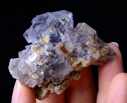 52g YaoGang Xian RARE PURPLE CUBIC FLUORITE & CALCITE SYMBIOTIC MINERAL  SAMPLES